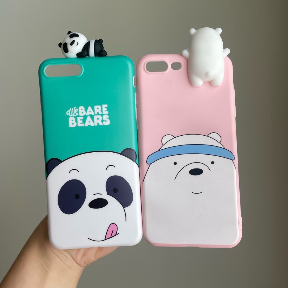 3D Cartoon We Bare Bears Soft Silicone Cases for iPhone 8 Plus, Green & Pink